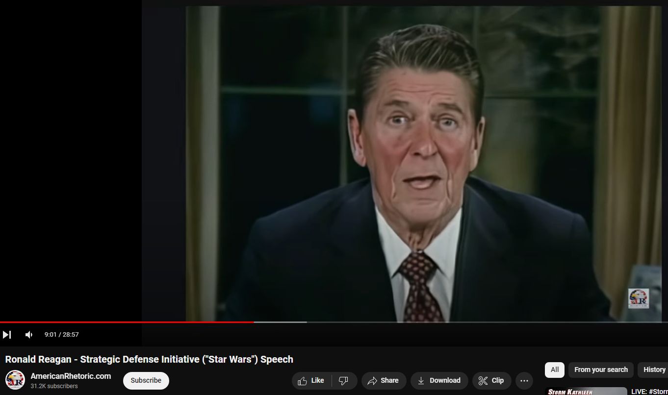 Directed Energy Weapons DEW Star Wars SDI. President Reagan introduces in 1983 STAR WARS SDI DEW exotic microwave weaponry.