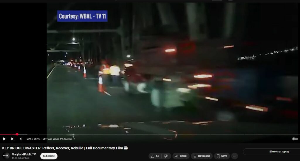 Baltimore Key Bridge #119 – Red Truck White Truck - Red Truck on Bridge but White Truck hoisted from water