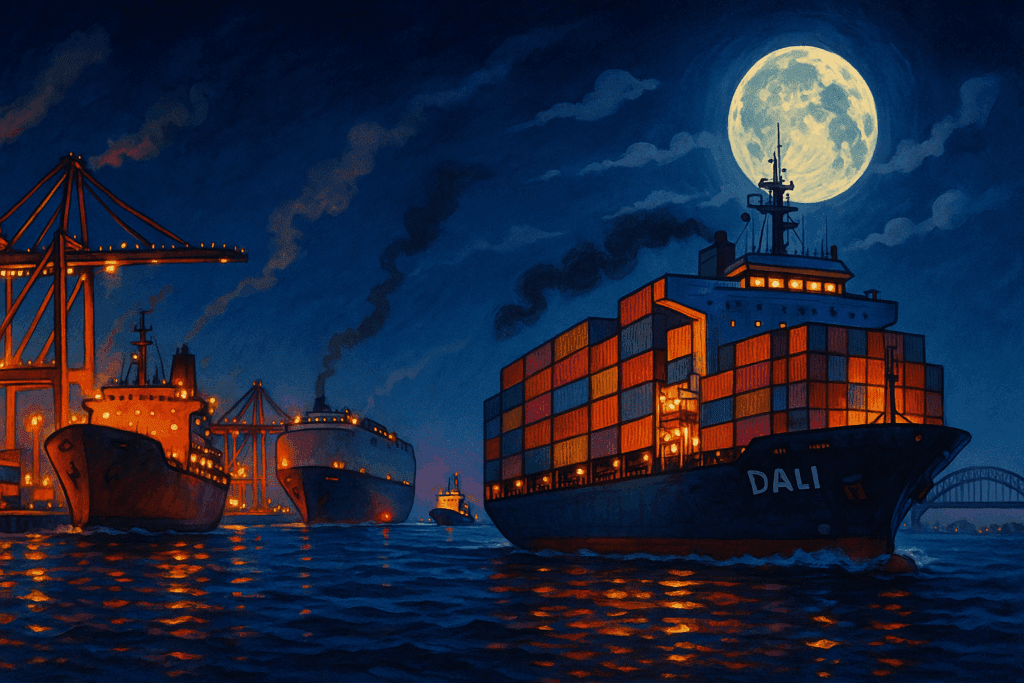 Baltimore Key Bridge #126 - Night time ship departures