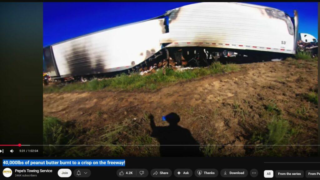 40k pounds Peanut Butter on Freeway -  DEW Attack Burns Trailer Only