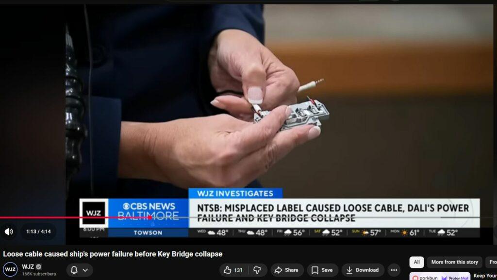 Baltimore Key Bridge #146 - Preposterously Blaming Tiny Cable, NTSB Reconfirms Itself Irrelevant