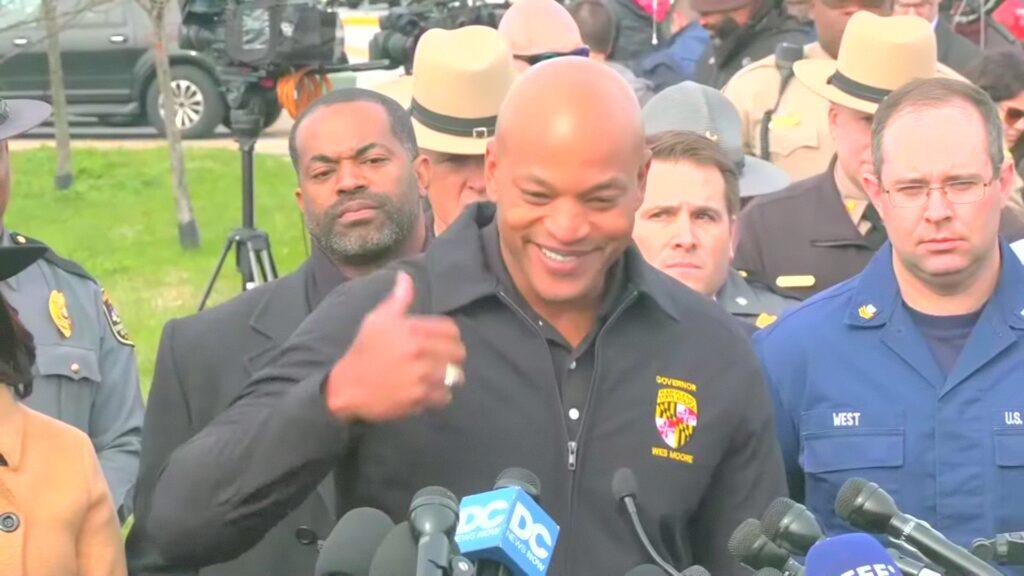 Baltimore Key Bridge #156 - Apparent "Dupers Delight" by Maryland Governor Wes Moore at First Public Response
